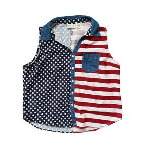 VNTG American Flag Jean Vest With Pocket Size XL Quizz Again Jeans *See Photos